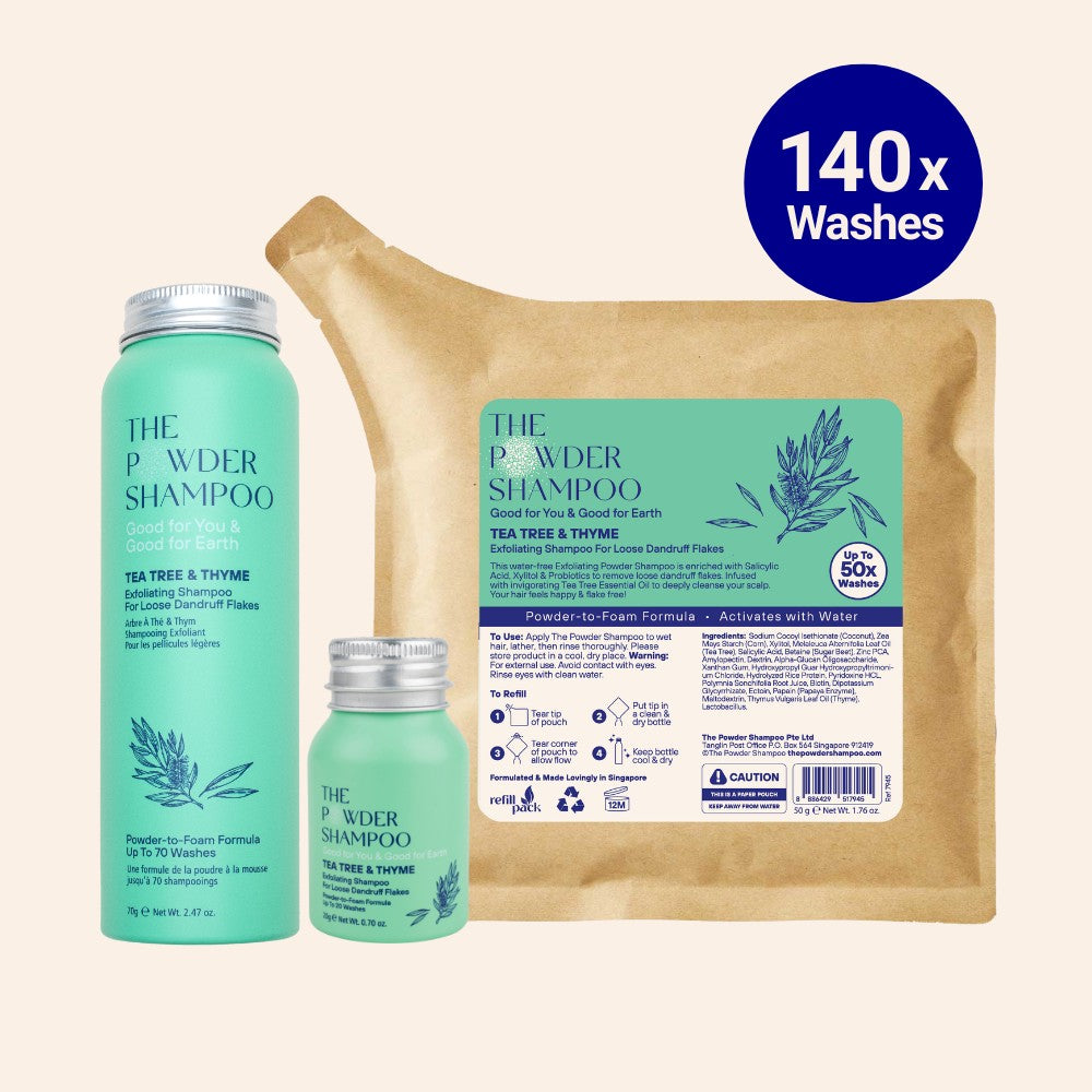去屑去角質淨髮粉，茶樹和水楊酸配方 新手套裝 特別優惠 (140x Washes)