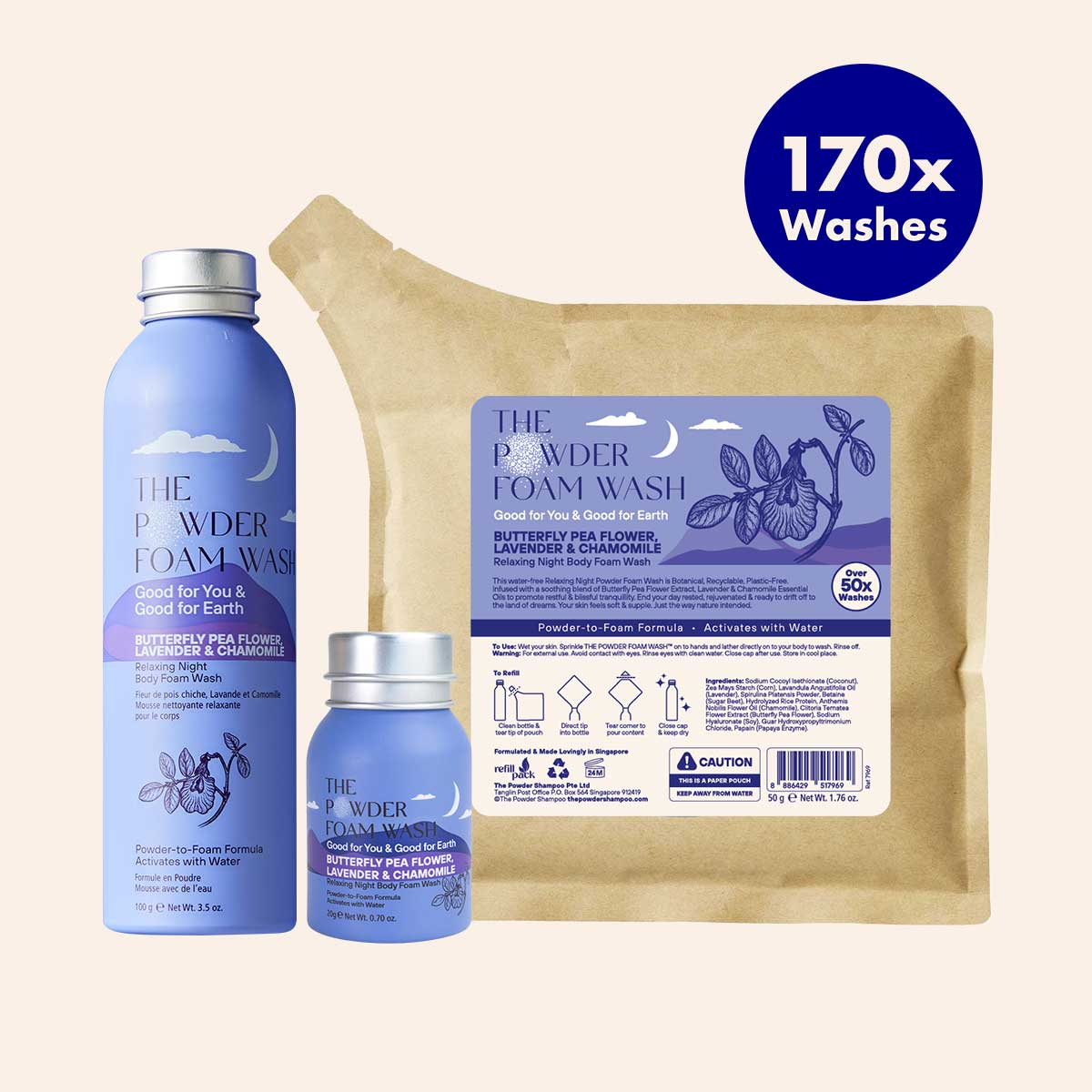 Relaxing Body Foam Wash For All Skin Types Lavender & Chamomile Starter Kit (170x Washes)