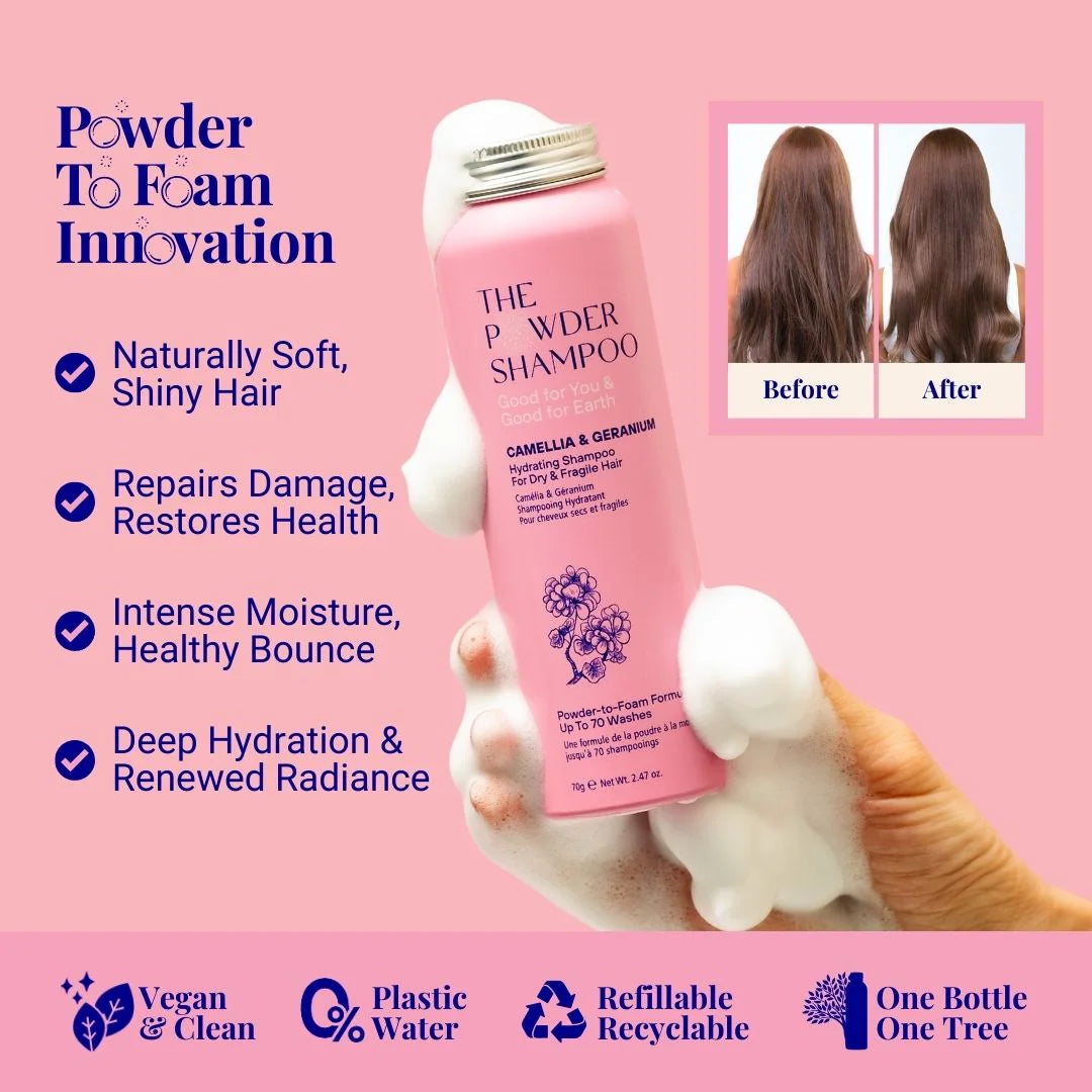 Hydraterende shampoo voor droog & breekbaar haar Camellia & Geranium 70g / 2.47oz