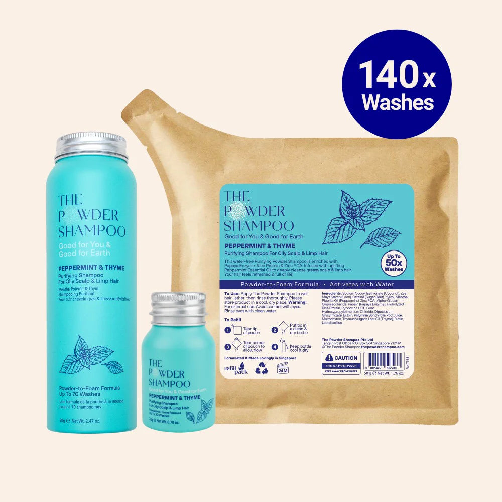 Starter Kit (140x wasbeurten) - Reinigende shampoo voor een vette hoofdhuid en slap haar Pepermunt- en papaja-enzym