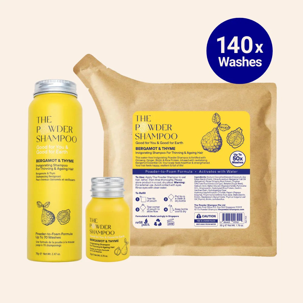Starter Kit (140x Washes) - Invigorating Shampoo For Thinning & Ageing Hair Bergamot, Biotin, Ginger & Ginseng